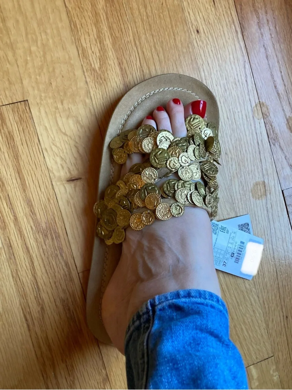 ZARA Gold Coin Suede Sandals NWT - Picture 5 of 9
